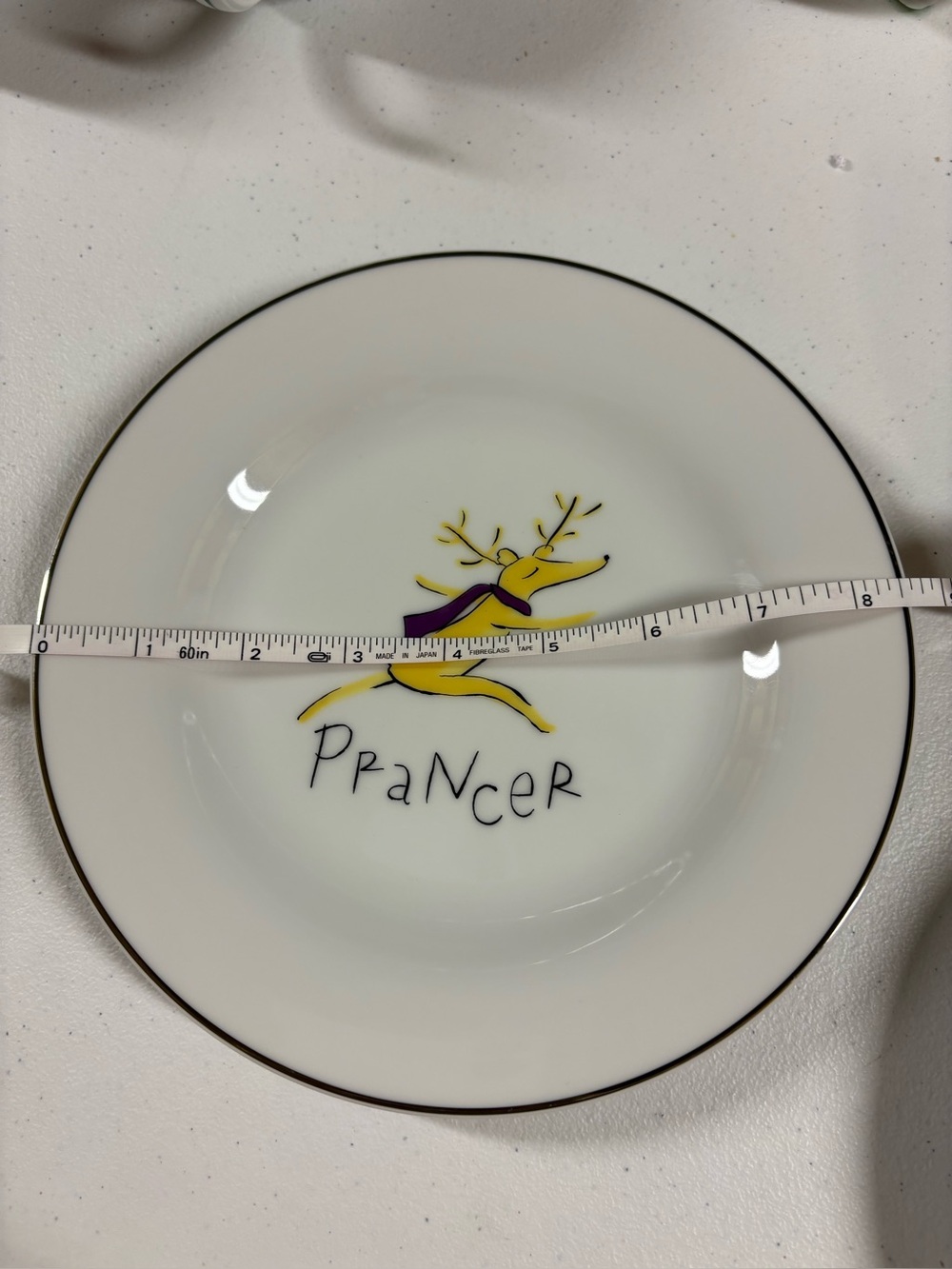 Pottery Barn White Dinner Plate with Yellow Prancer and Purple Scarf - Picture 4 of 4